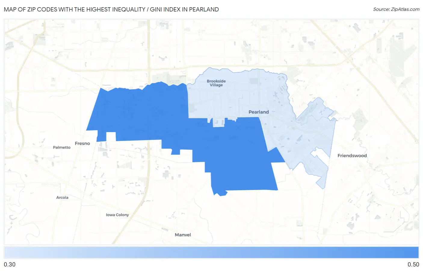 Zip Codes with the Highest Inequality / Gini Index in Pearland Map