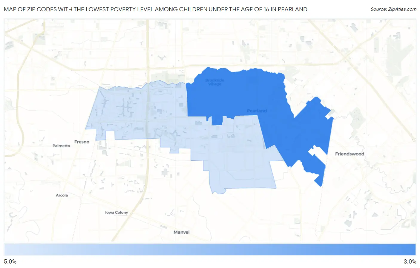 Zip Codes with the Lowest Poverty Level Among Children Under the Age of 16 in Pearland Map