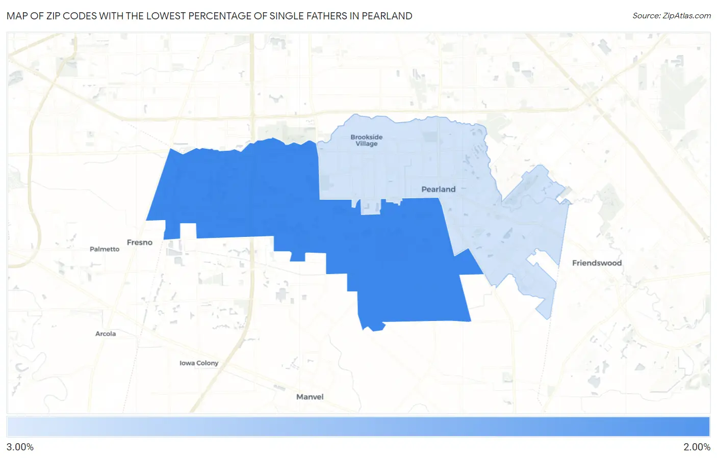Zip Codes with the Lowest Percentage of Single Fathers in Pearland Map
