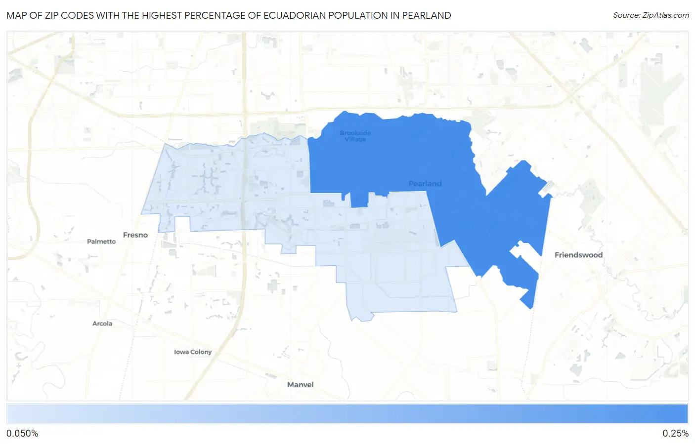 Zip Codes with the Highest Percentage of Ecuadorian Population in Pearland Map