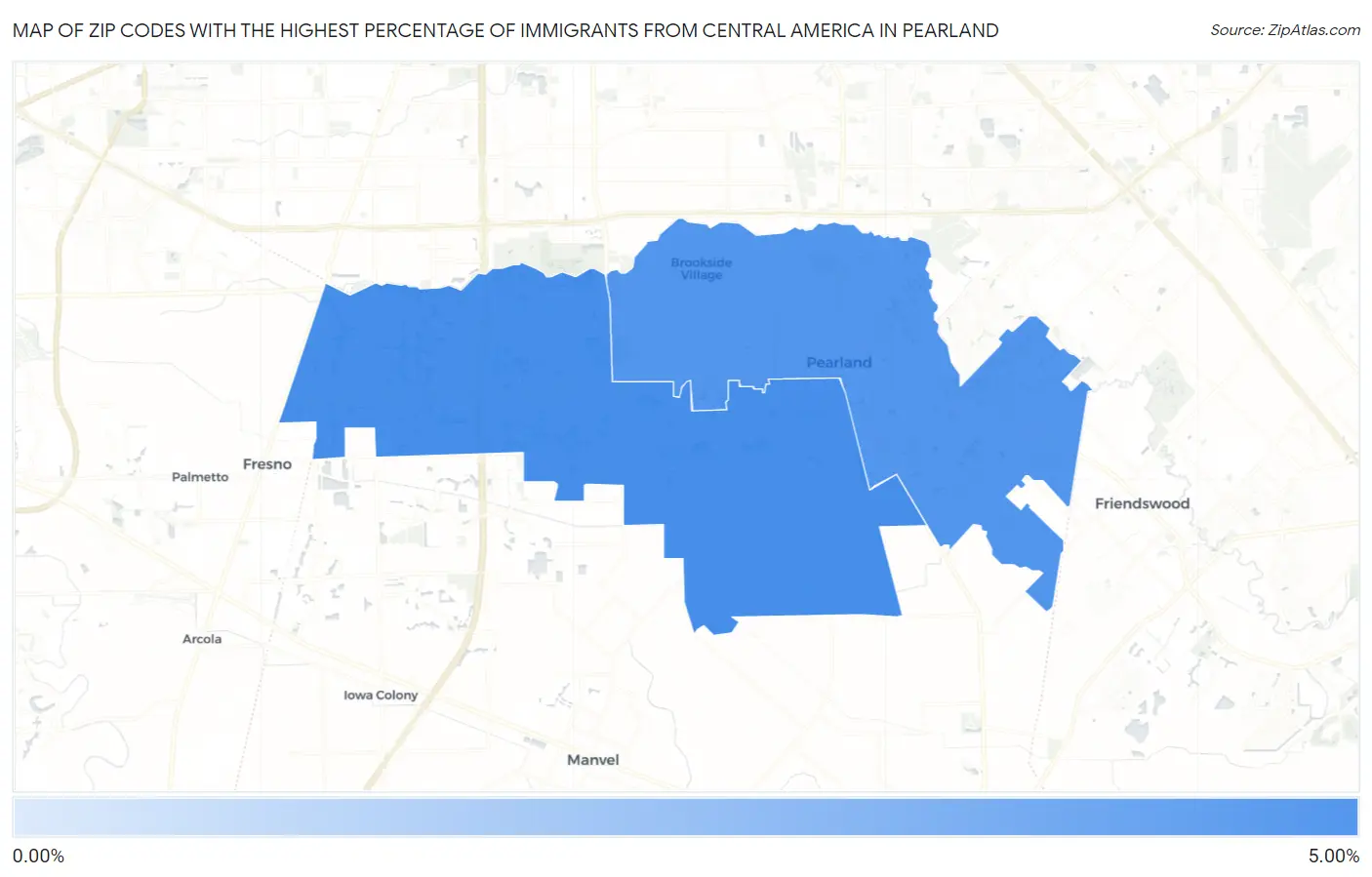Zip Codes with the Highest Percentage of Immigrants from Central America in Pearland Map