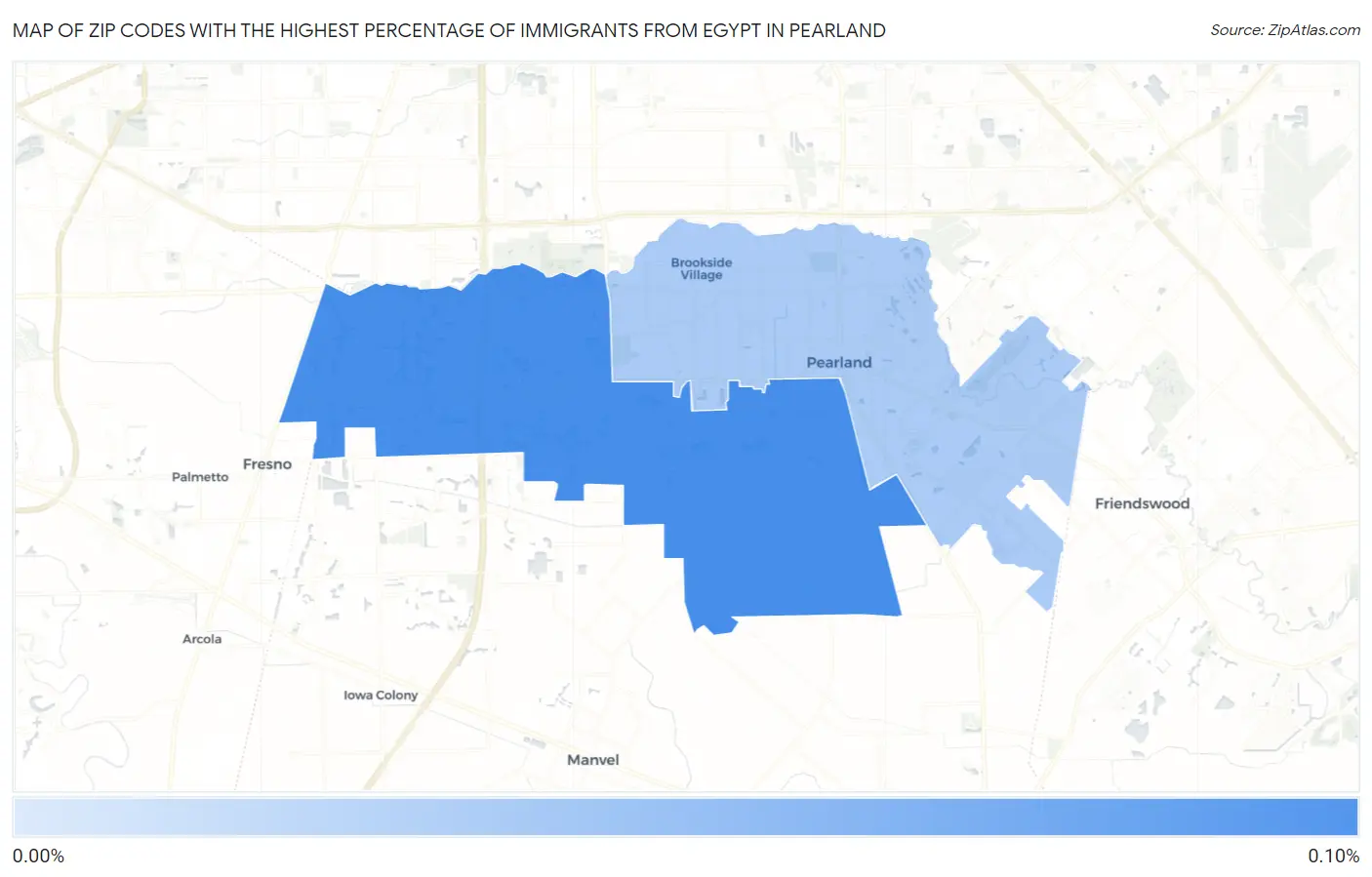 Zip Codes with the Highest Percentage of Immigrants from Egypt in Pearland Map