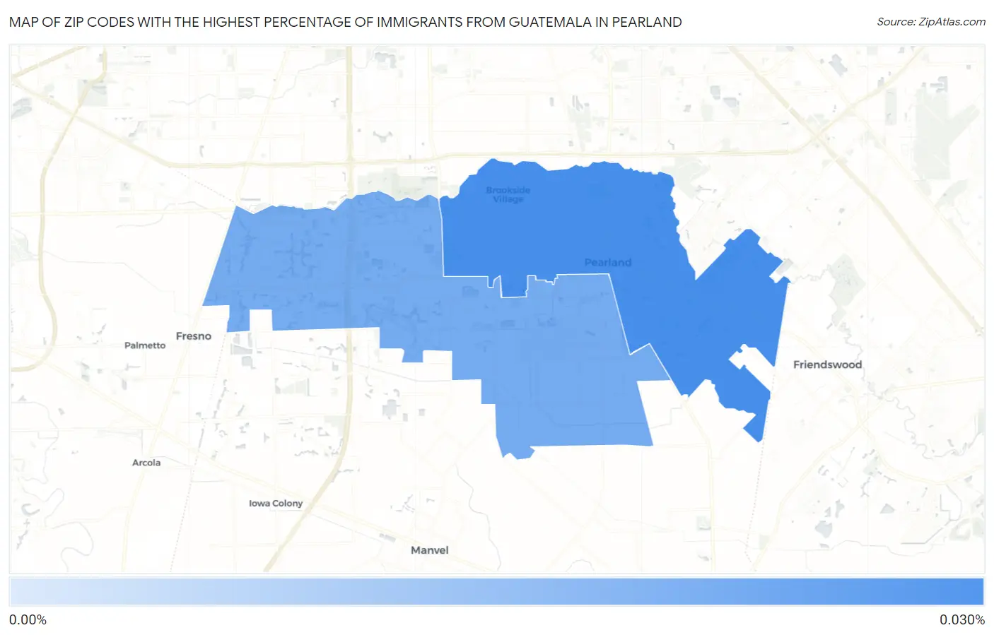 Zip Codes with the Highest Percentage of Immigrants from Guatemala in Pearland Map