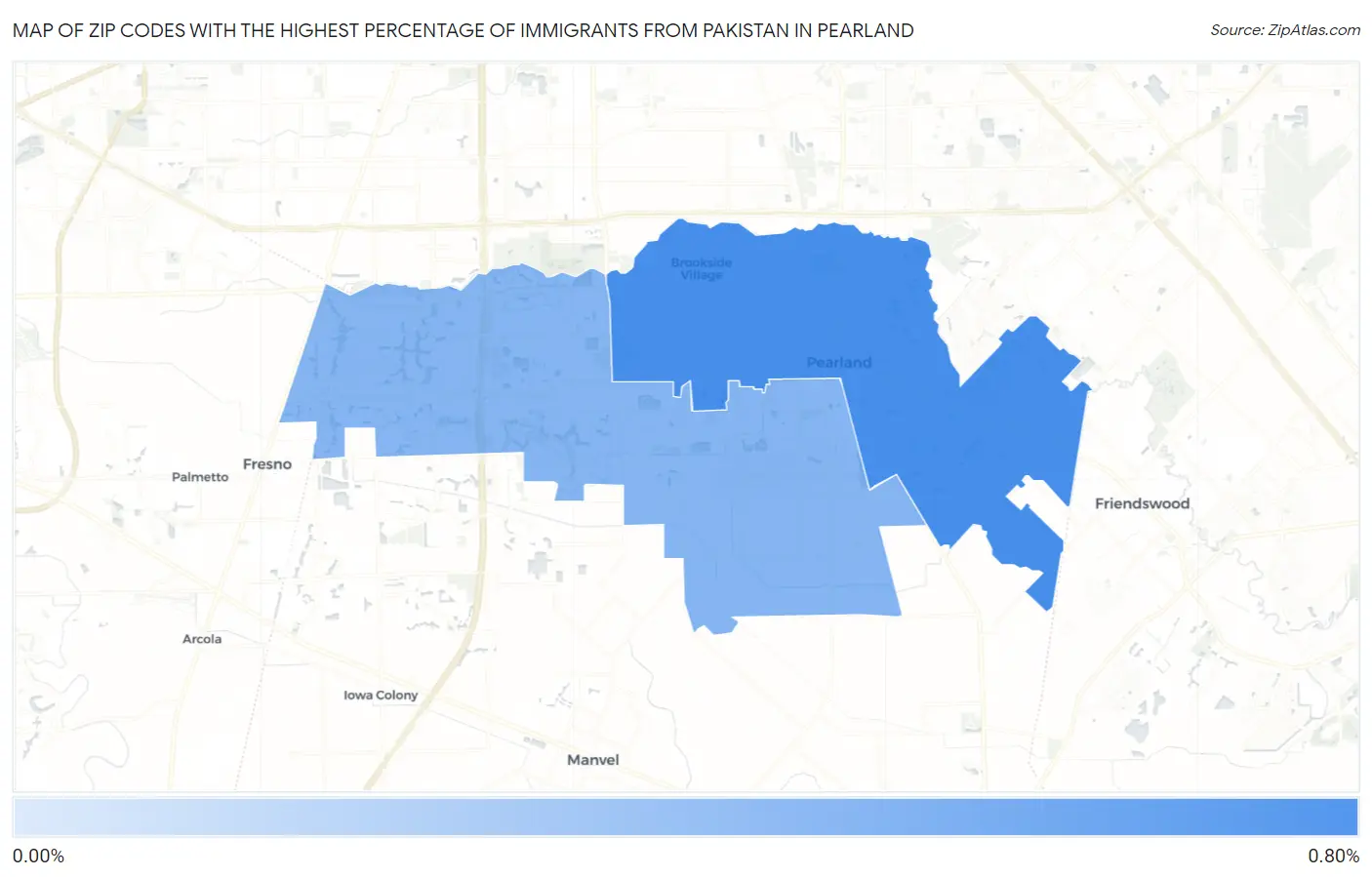 Zip Codes with the Highest Percentage of Immigrants from Pakistan in Pearland Map