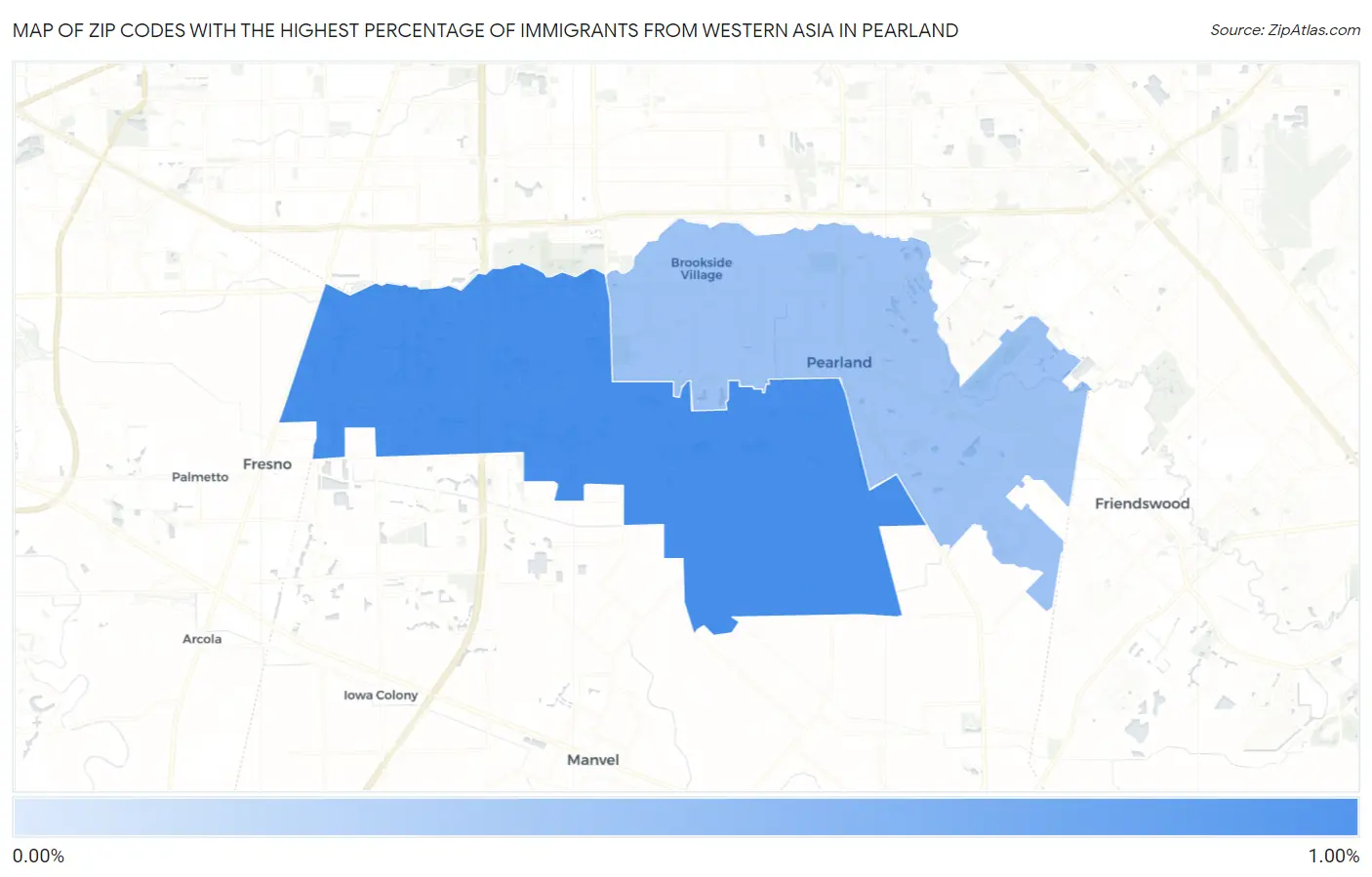 Zip Codes with the Highest Percentage of Immigrants from Western Asia in Pearland Map