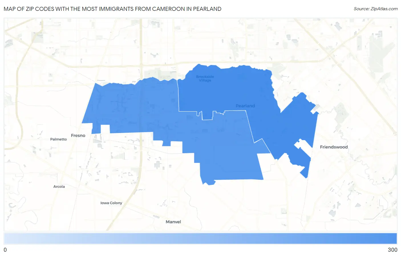 Zip Codes with the Most Immigrants from Cameroon in Pearland Map
