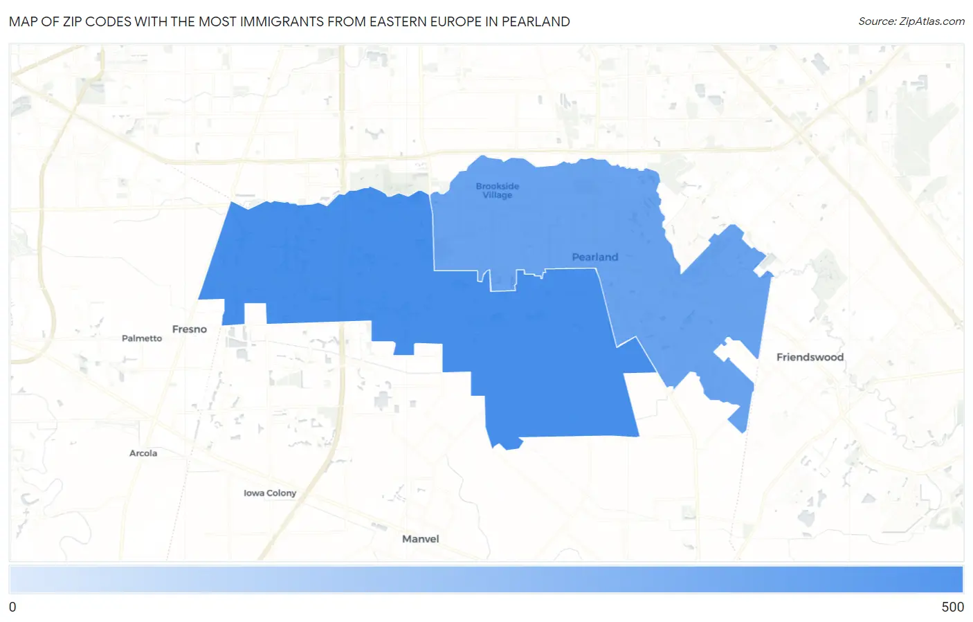 Zip Codes with the Most Immigrants from Eastern Europe in Pearland Map