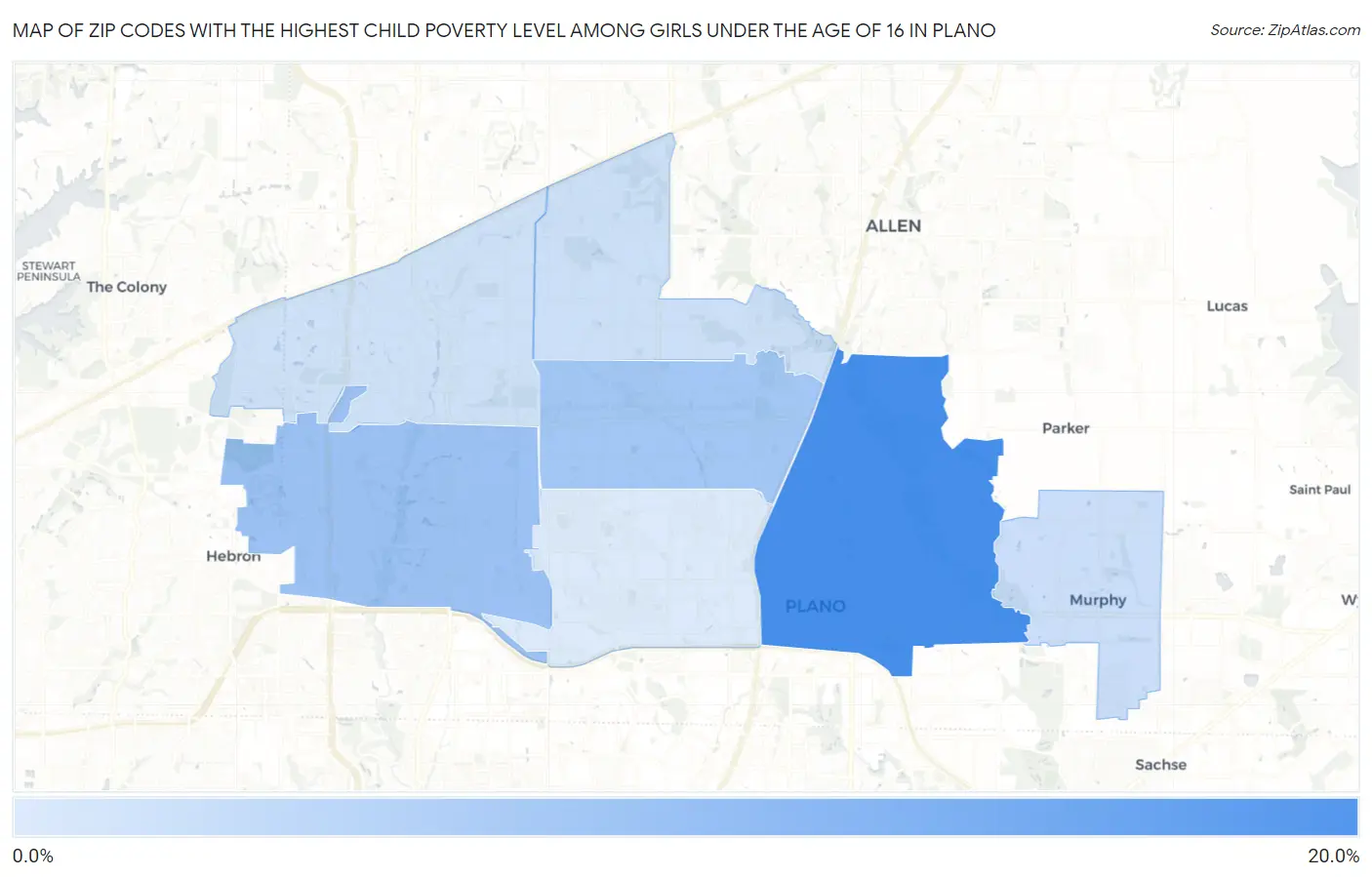 Zip Codes with the Highest Child Poverty Level Among Girls Under the Age of 16 in Plano Map