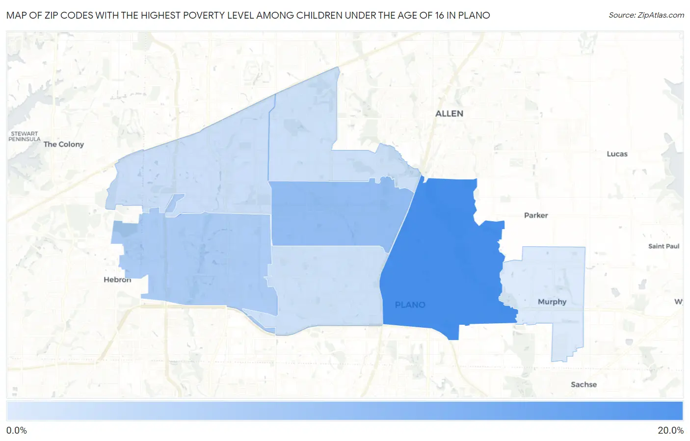 Zip Codes with the Highest Poverty Level Among Children Under the Age of 16 in Plano Map