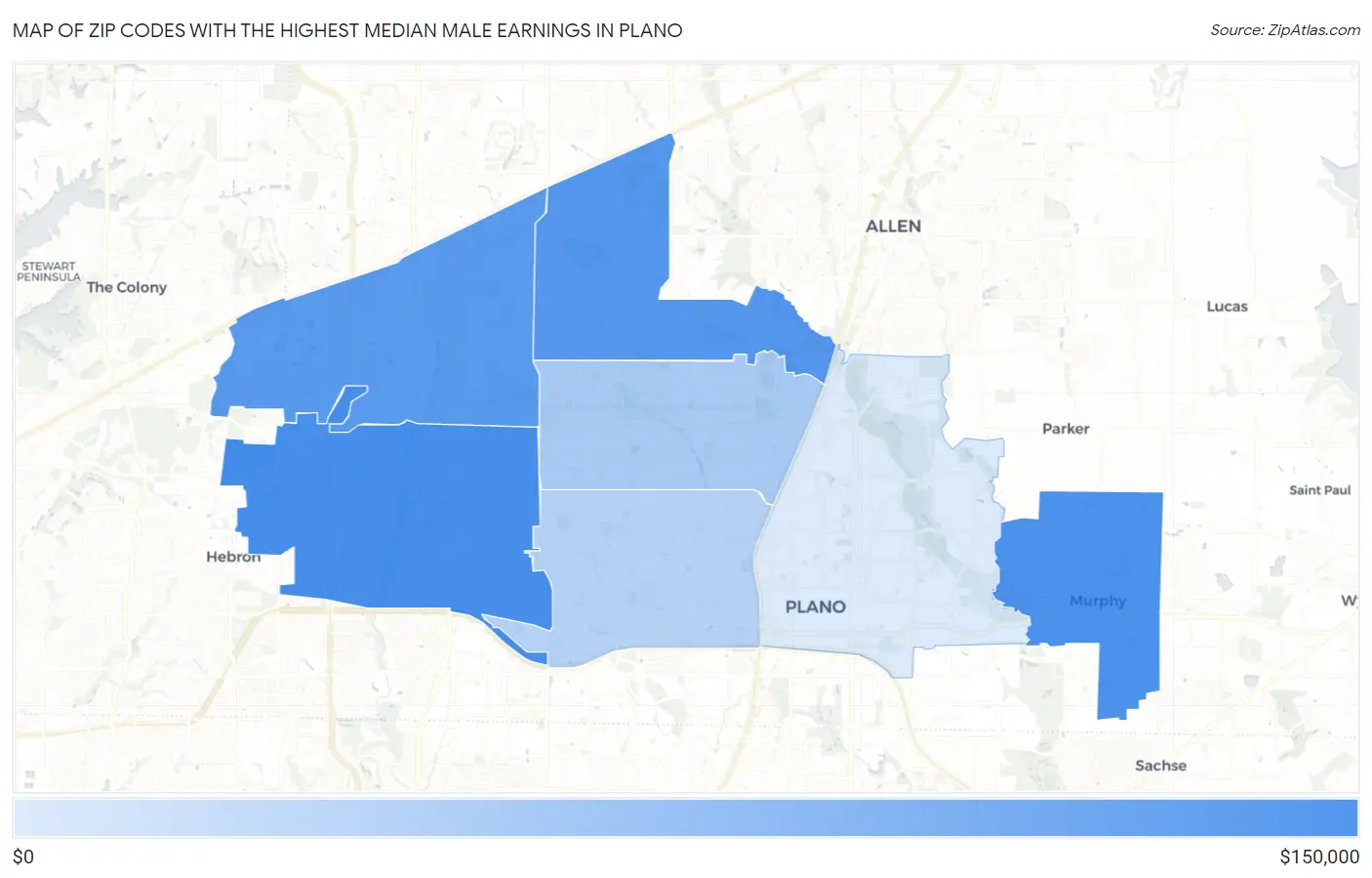 Zip Codes with the Highest Median Male Earnings in Plano Map