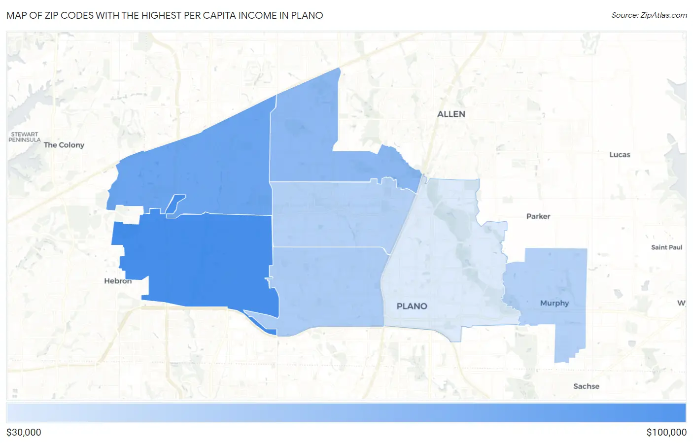 Zip Codes with the Highest Per Capita Income in Plano Map
