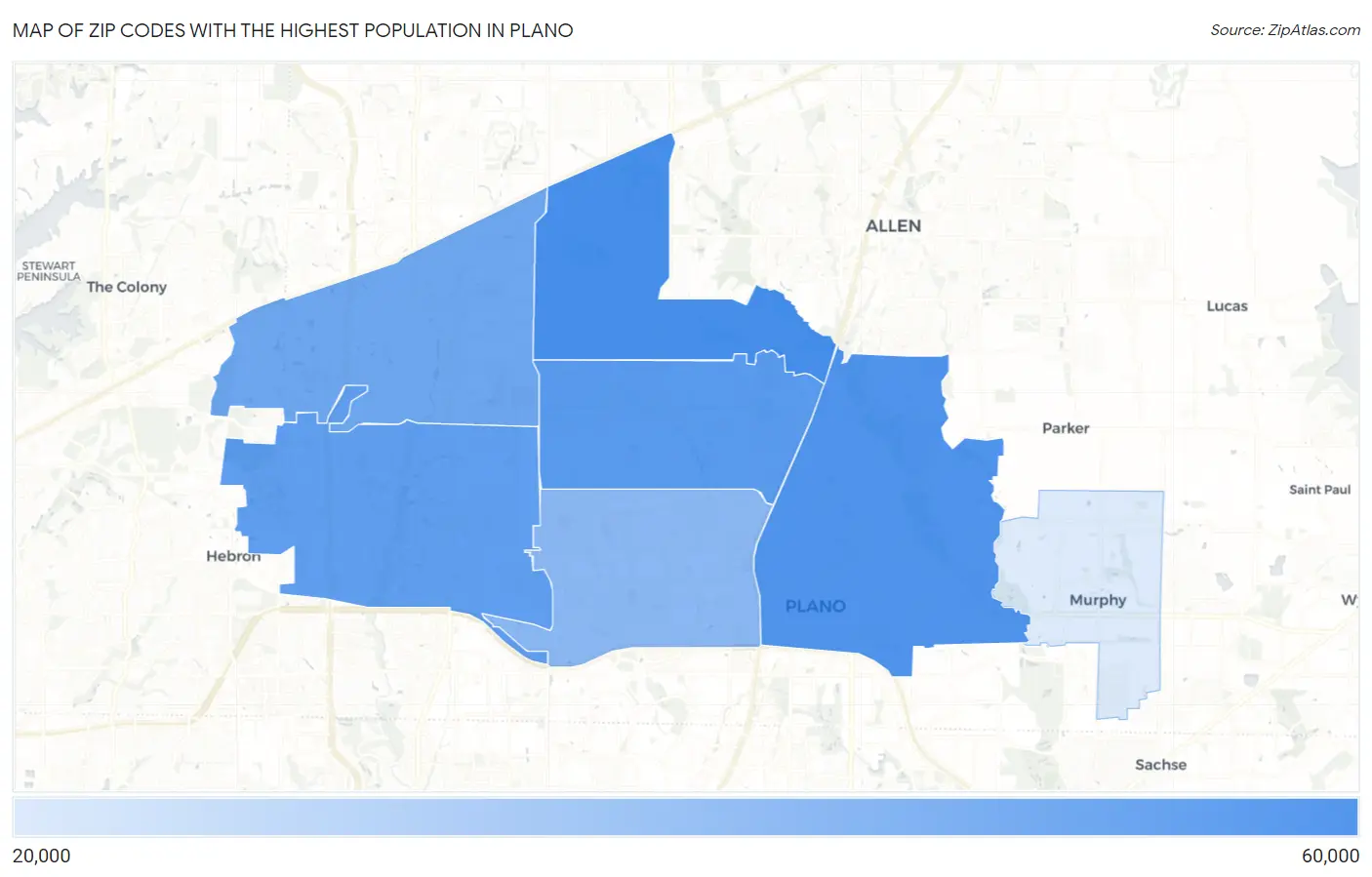 Zip Codes with the Highest Population in Plano Map