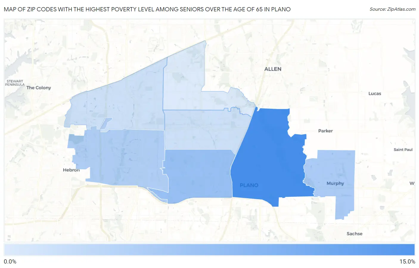Zip Codes with the Highest Poverty Level Among Seniors Over the Age of 65 in Plano Map