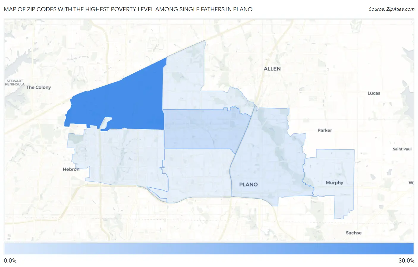 Zip Codes with the Highest Poverty Level Among Single Fathers in Plano Map