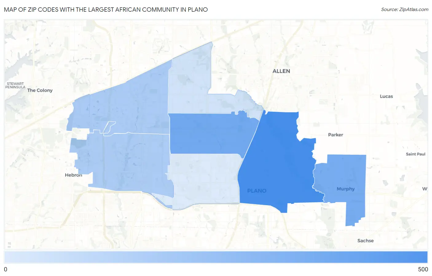 Zip Codes with the Largest African Community in Plano Map