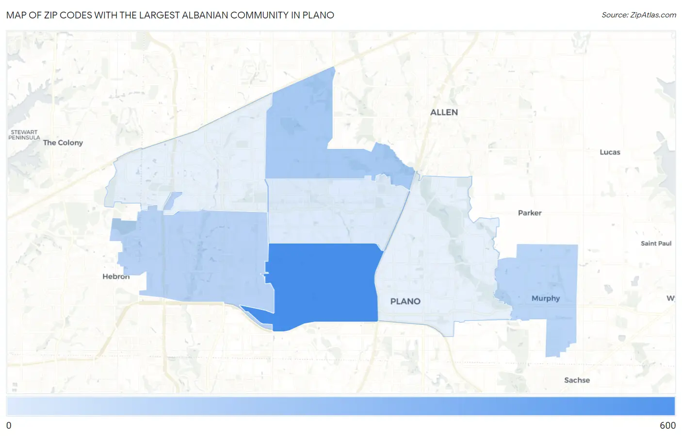 Zip Codes with the Largest Albanian Community in Plano Map