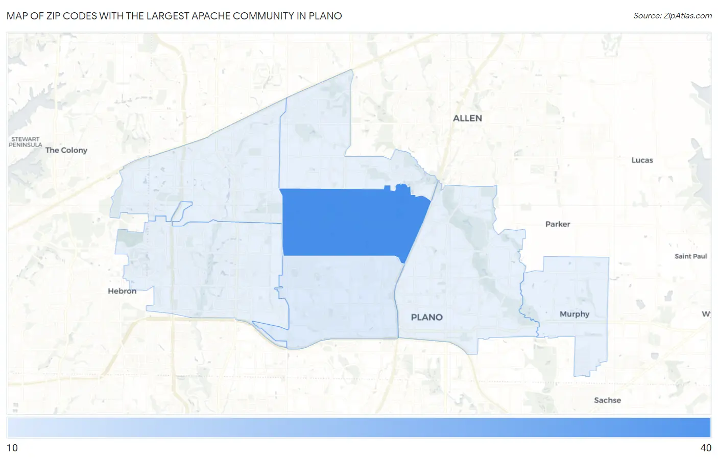 Zip Codes with the Largest Apache Community in Plano Map