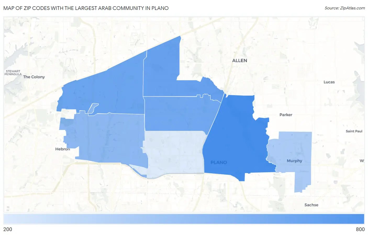 Zip Codes with the Largest Arab Community in Plano Map