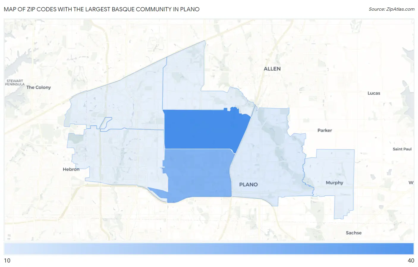 Zip Codes with the Largest Basque Community in Plano Map