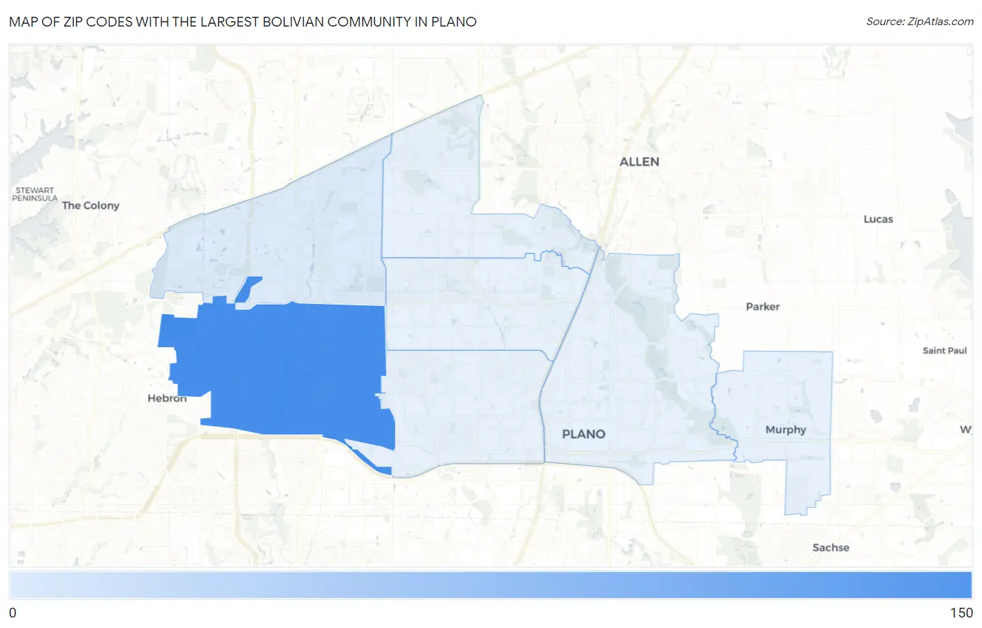 Zip Codes with the Largest Bolivian Community in Plano Map