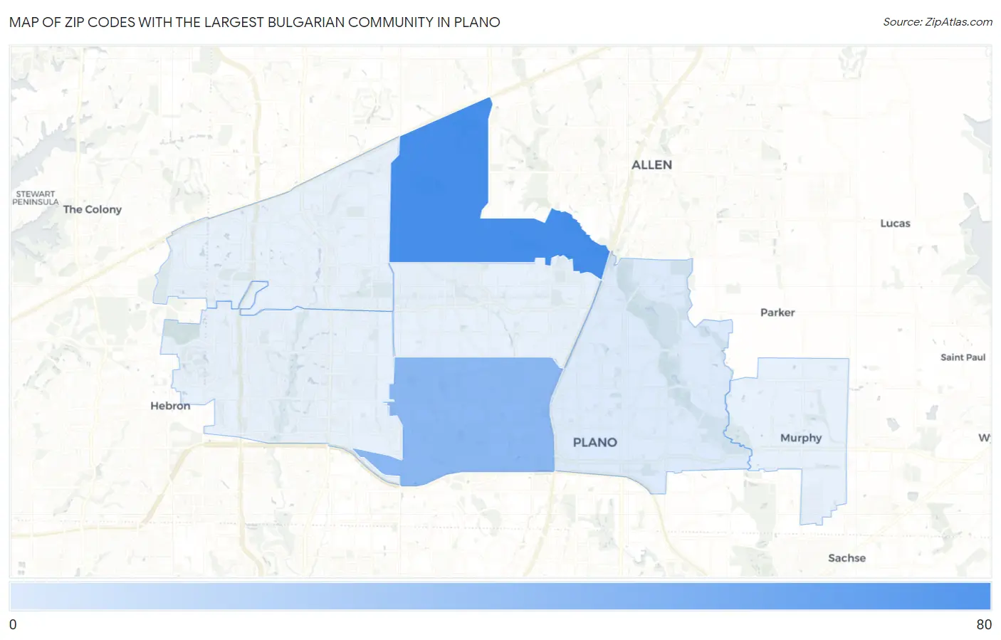 Zip Codes with the Largest Bulgarian Community in Plano Map