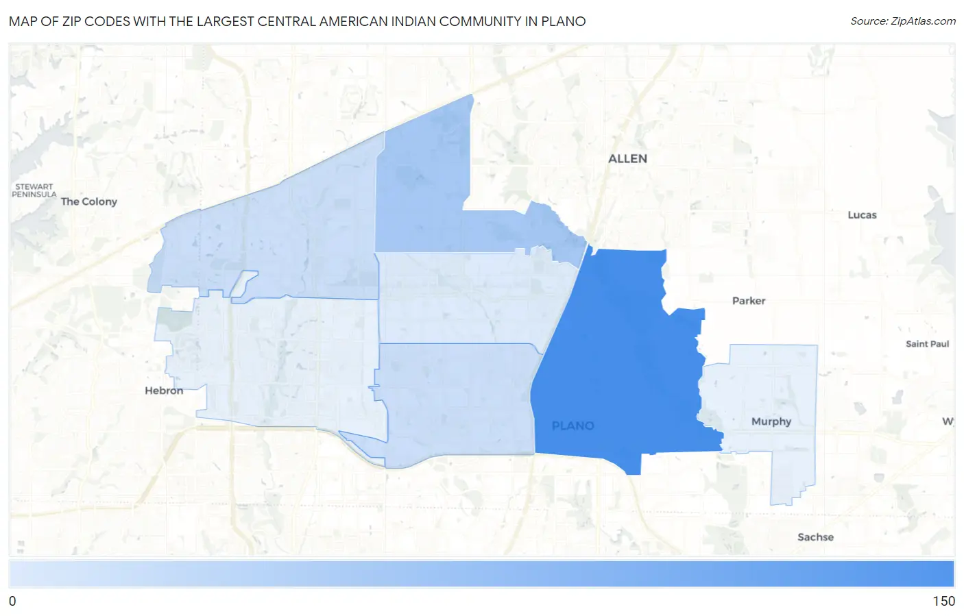 Zip Codes with the Largest Central American Indian Community in Plano Map