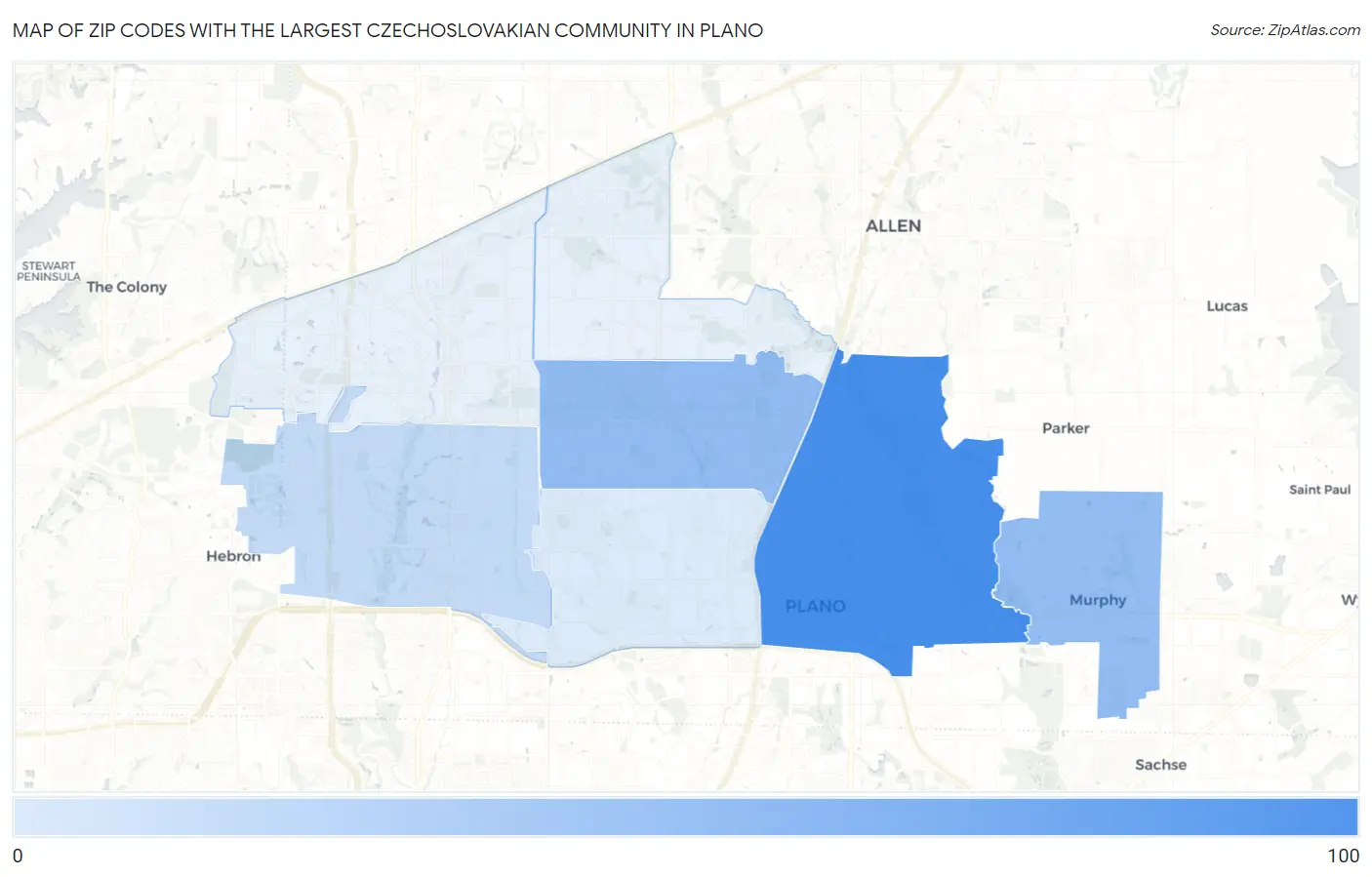 Zip Codes with the Largest Czechoslovakian Community in Plano Map
