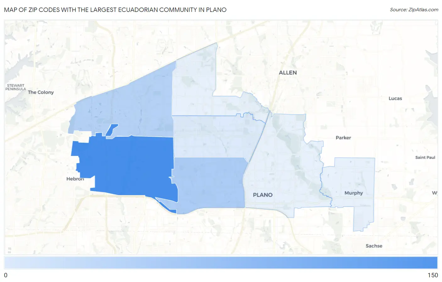 Zip Codes with the Largest Ecuadorian Community in Plano Map