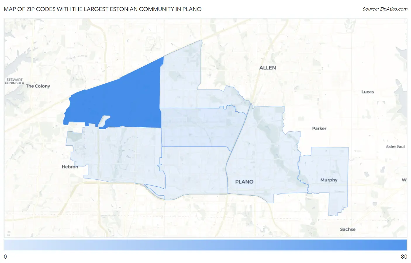 Zip Codes with the Largest Estonian Community in Plano Map
