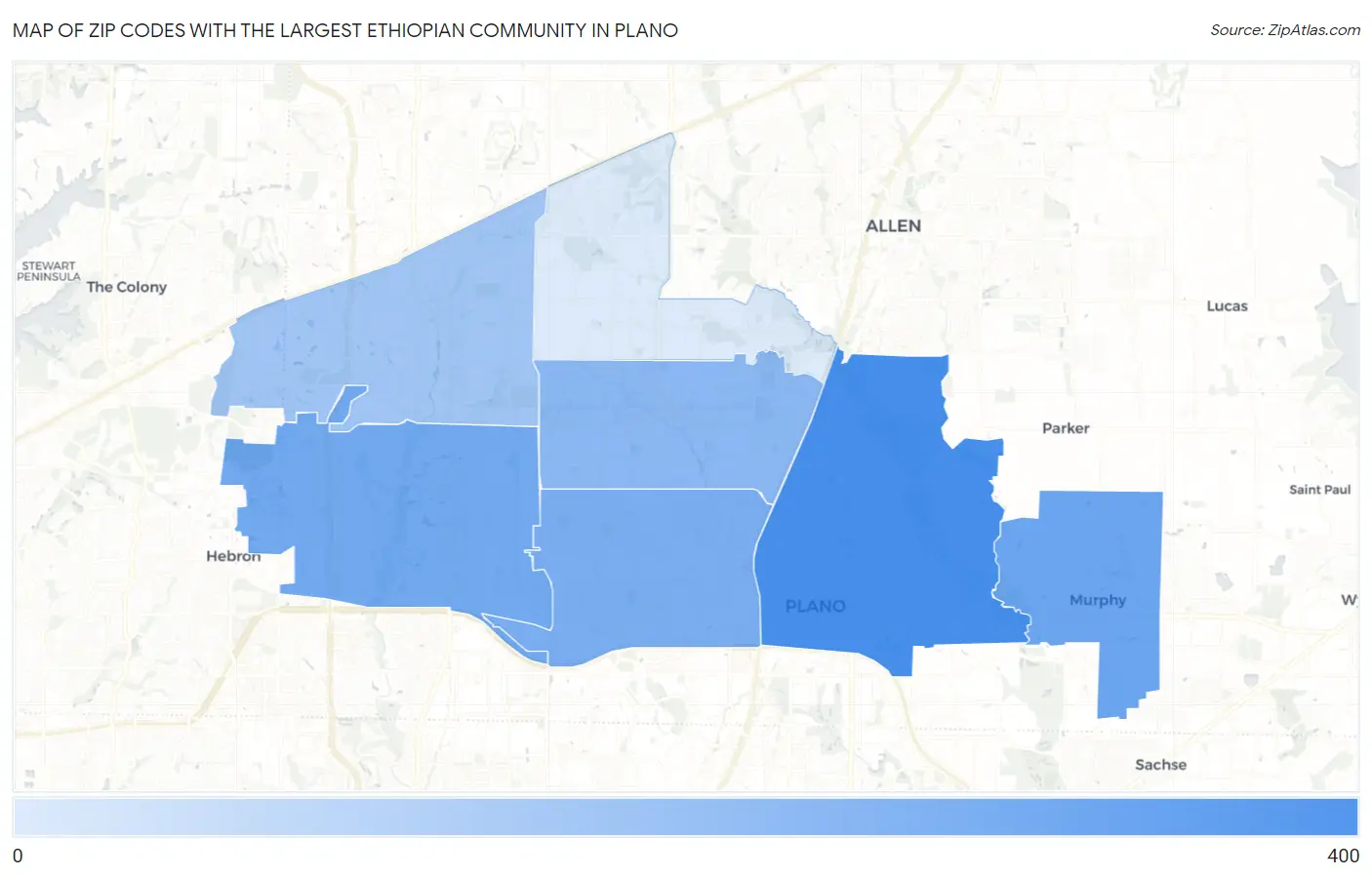 Zip Codes with the Largest Ethiopian Community in Plano Map