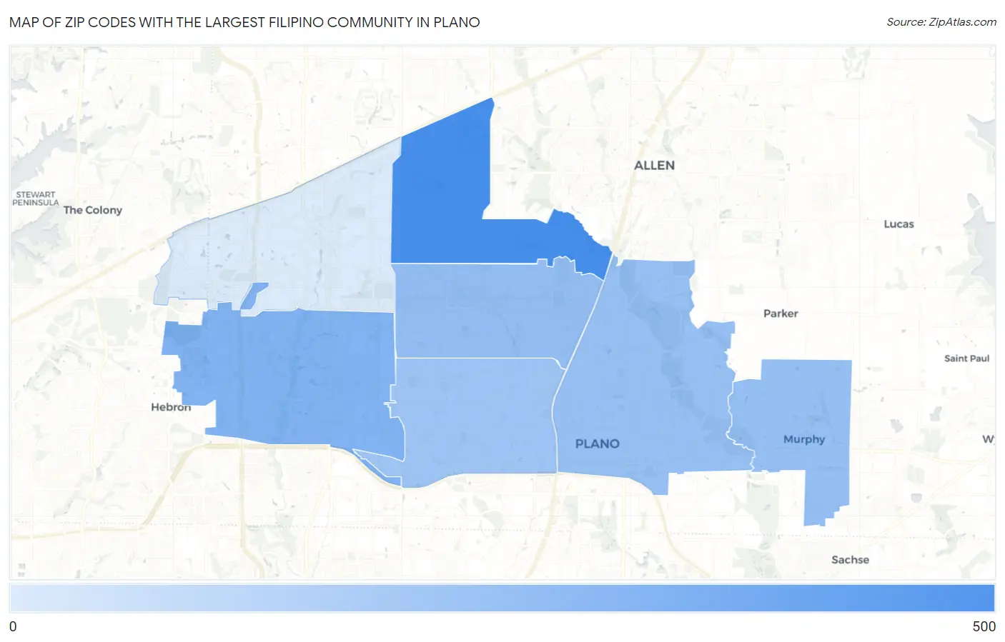 Zip Codes with the Largest Filipino Community in Plano Map