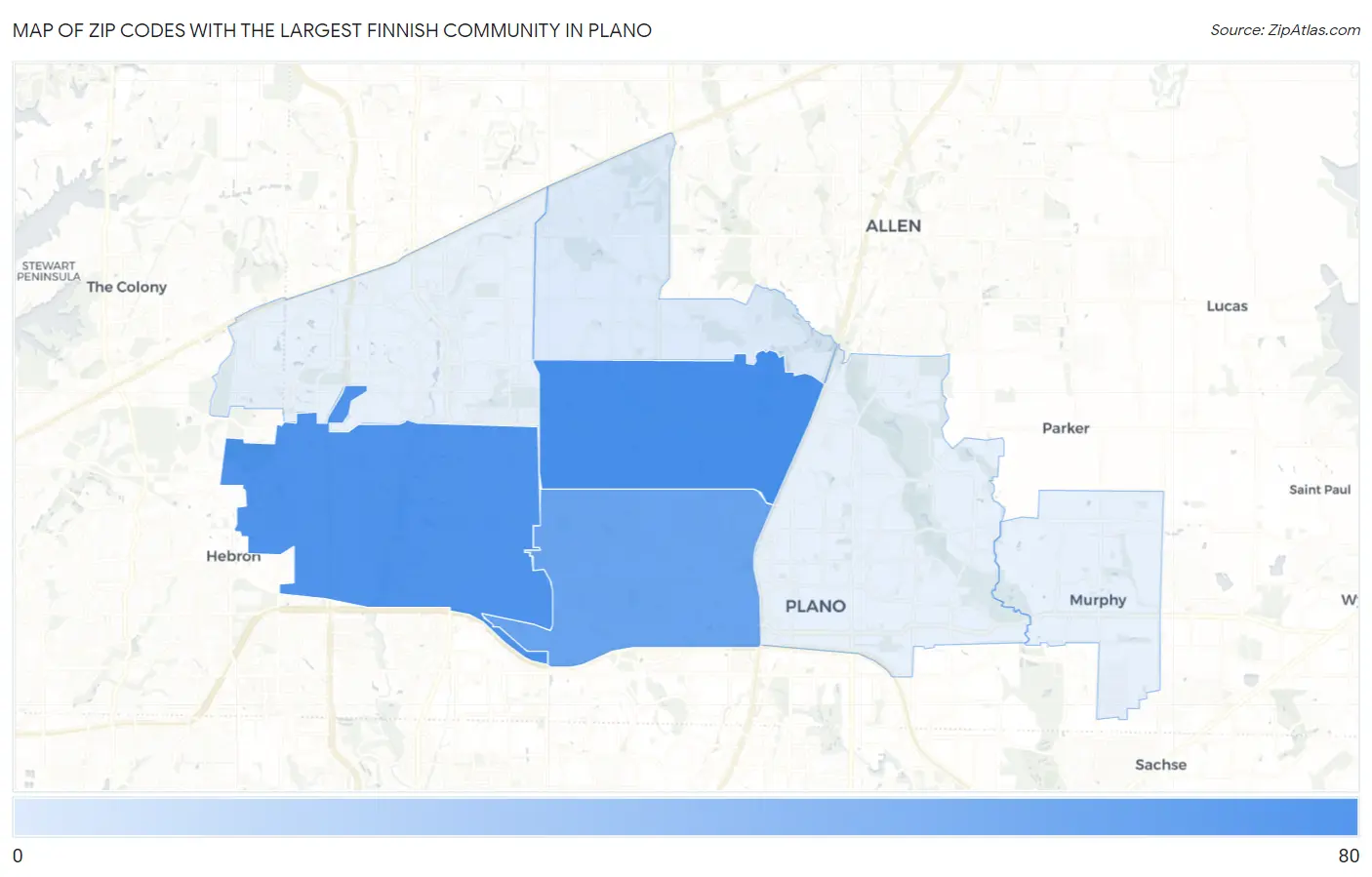 Zip Codes with the Largest Finnish Community in Plano Map