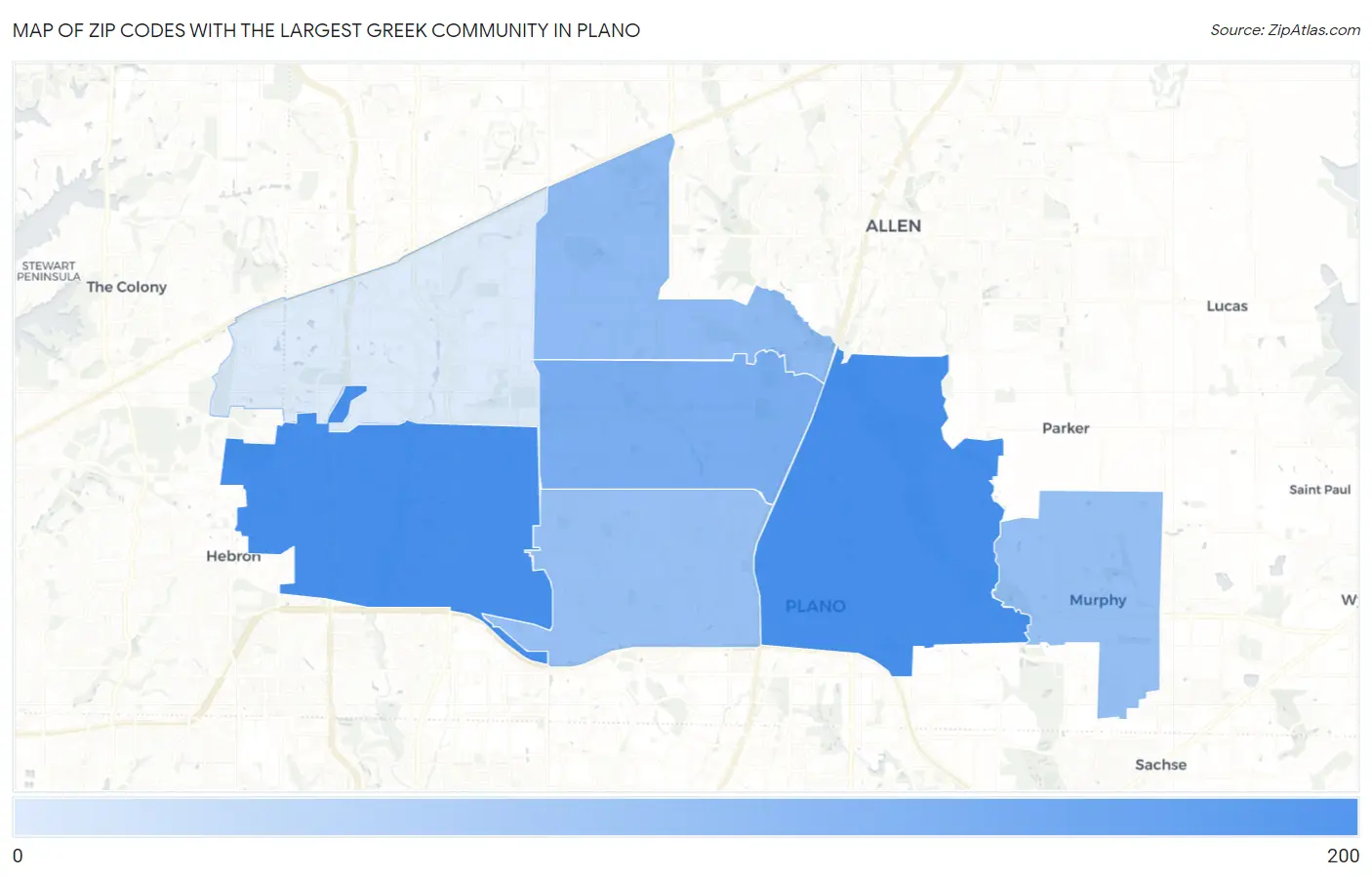 Zip Codes with the Largest Greek Community in Plano Map