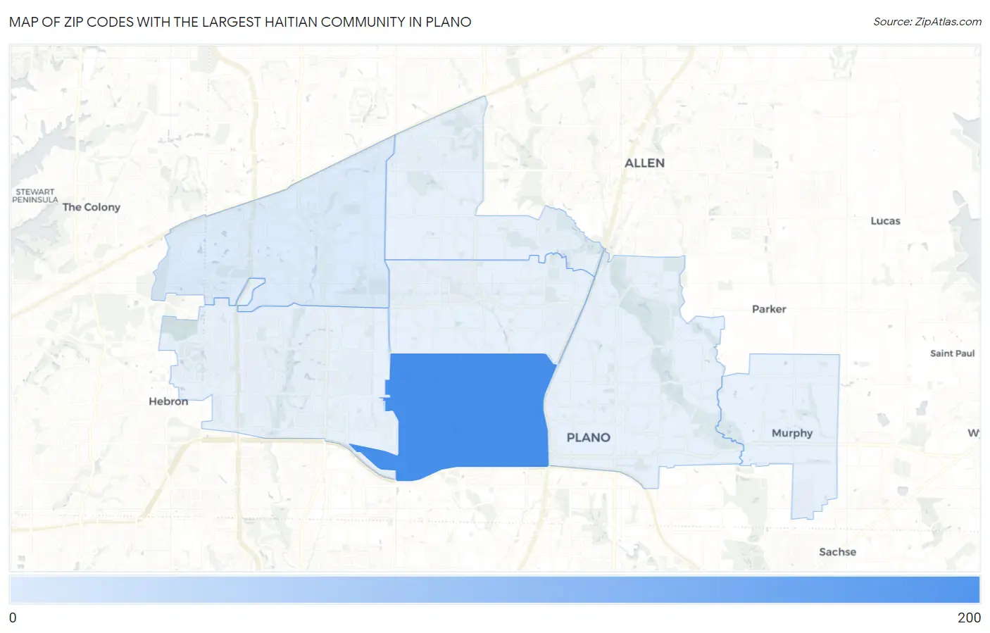 Zip Codes with the Largest Haitian Community in Plano Map
