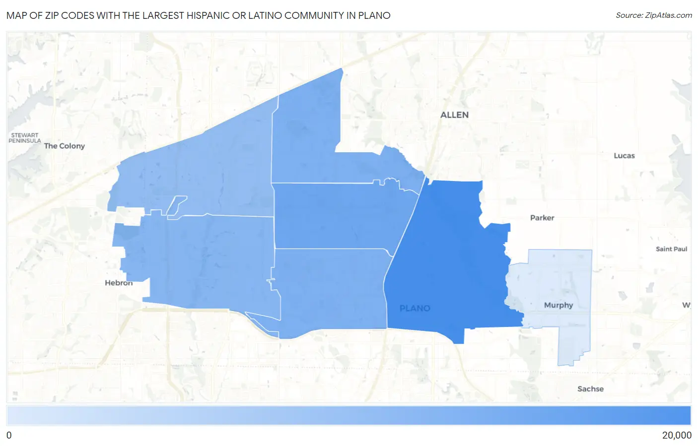 Zip Codes with the Largest Hispanic or Latino Community in Plano Map