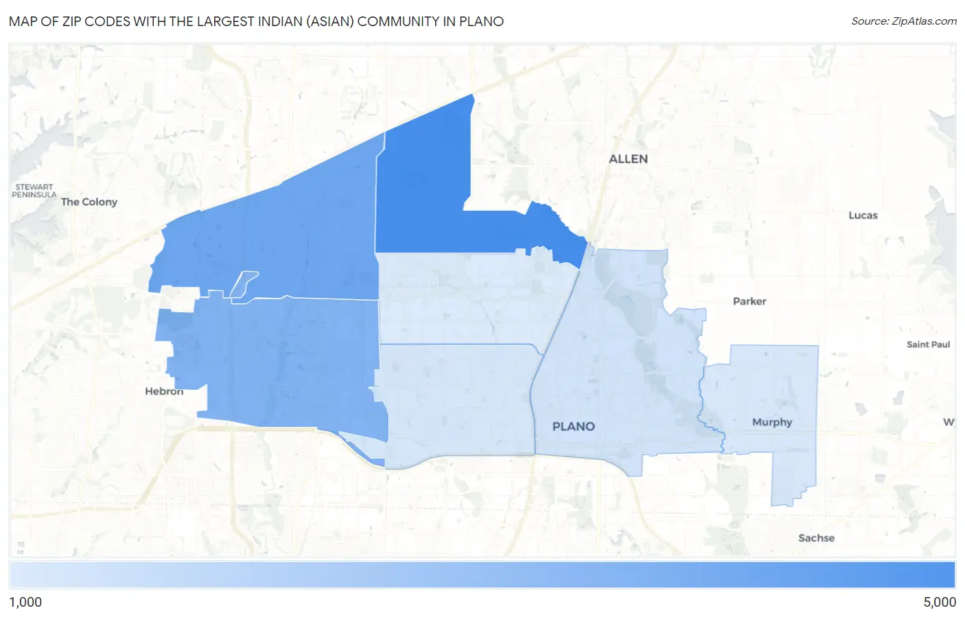 Zip Codes with the Largest Indian (Asian) Community in Plano Map