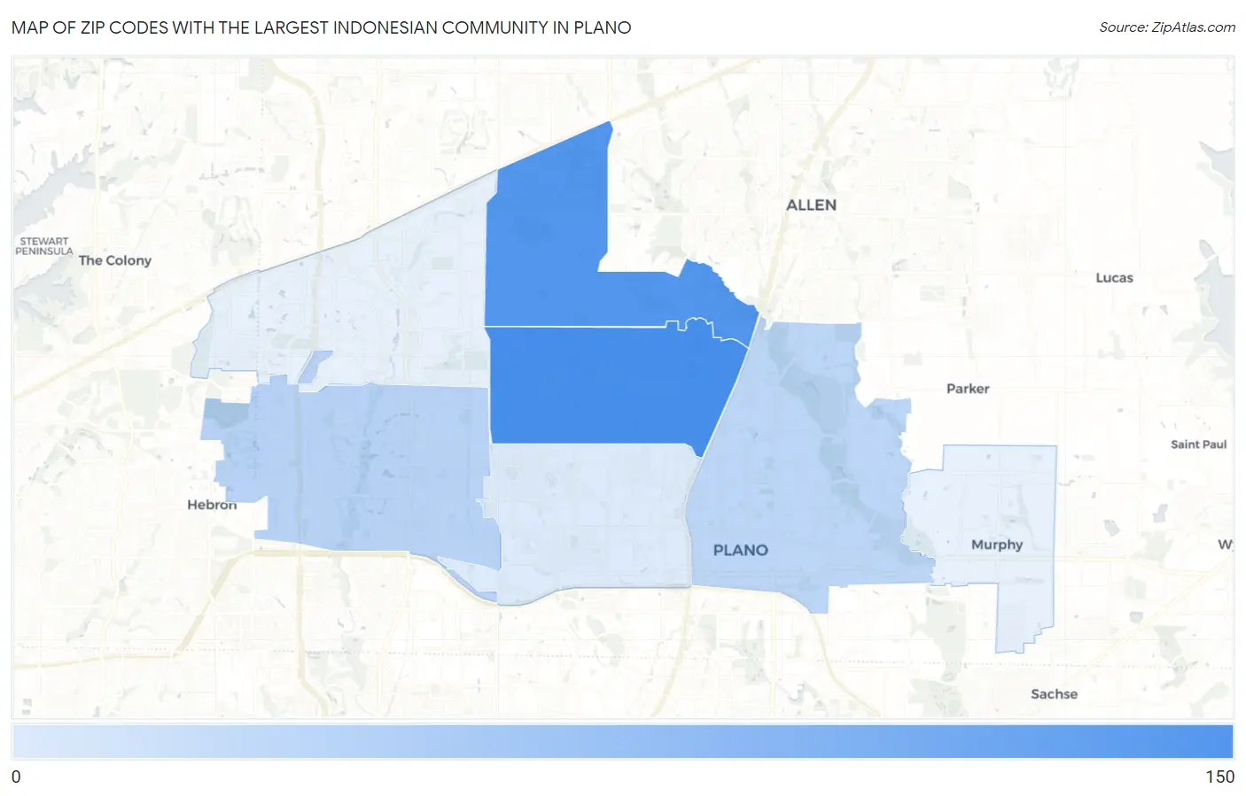 Zip Codes with the Largest Indonesian Community in Plano Map