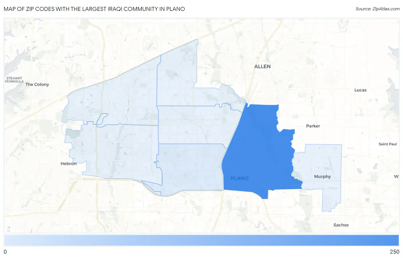 Zip Codes with the Largest Iraqi Community in Plano Map