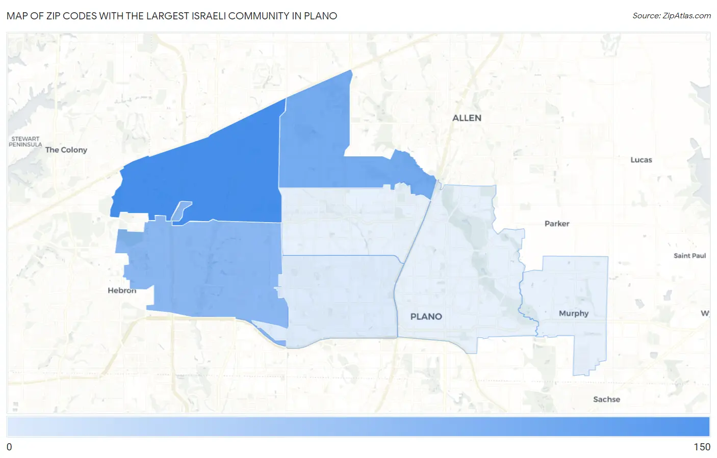 Zip Codes with the Largest Israeli Community in Plano Map