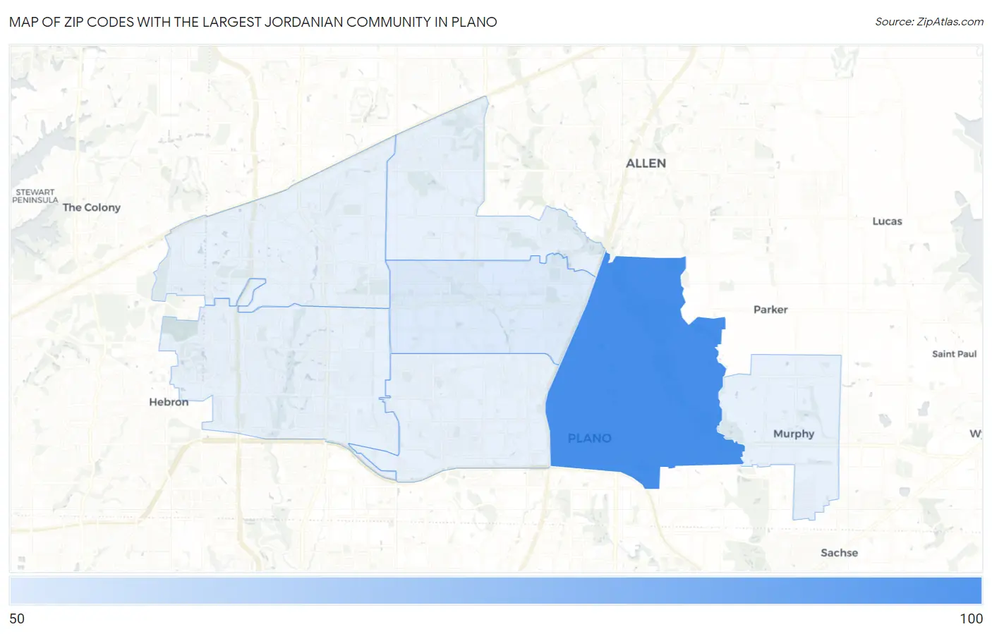 Zip Codes with the Largest Jordanian Community in Plano Map