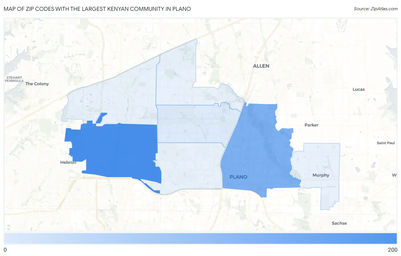 Zip Codes with the Largest Kenyan Community in Plano Map