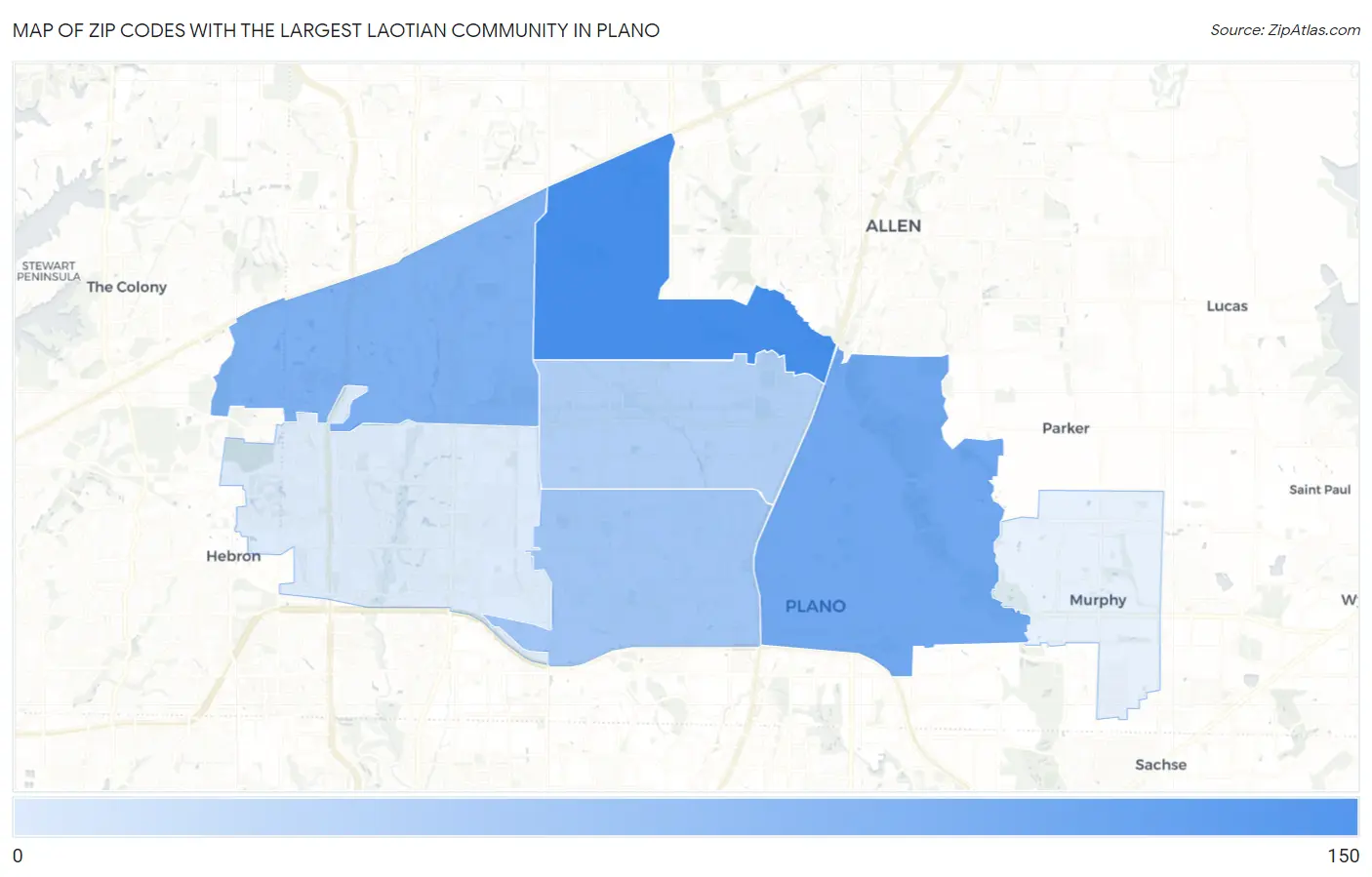 Zip Codes with the Largest Laotian Community in Plano Map