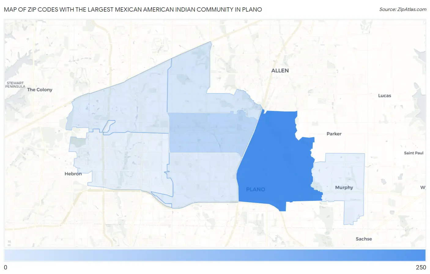 Zip Codes with the Largest Mexican American Indian Community in Plano Map