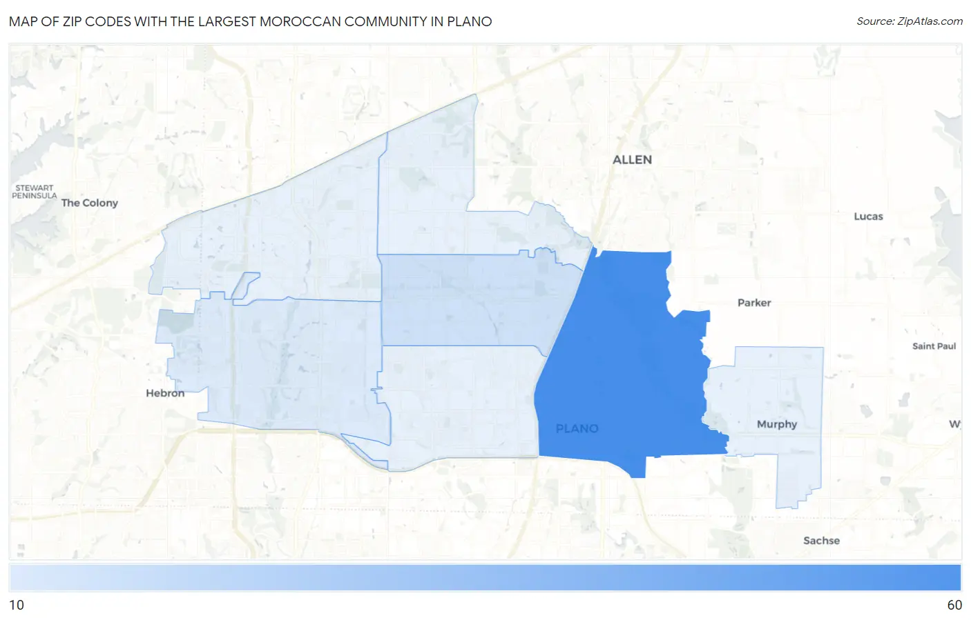 Zip Codes with the Largest Moroccan Community in Plano Map