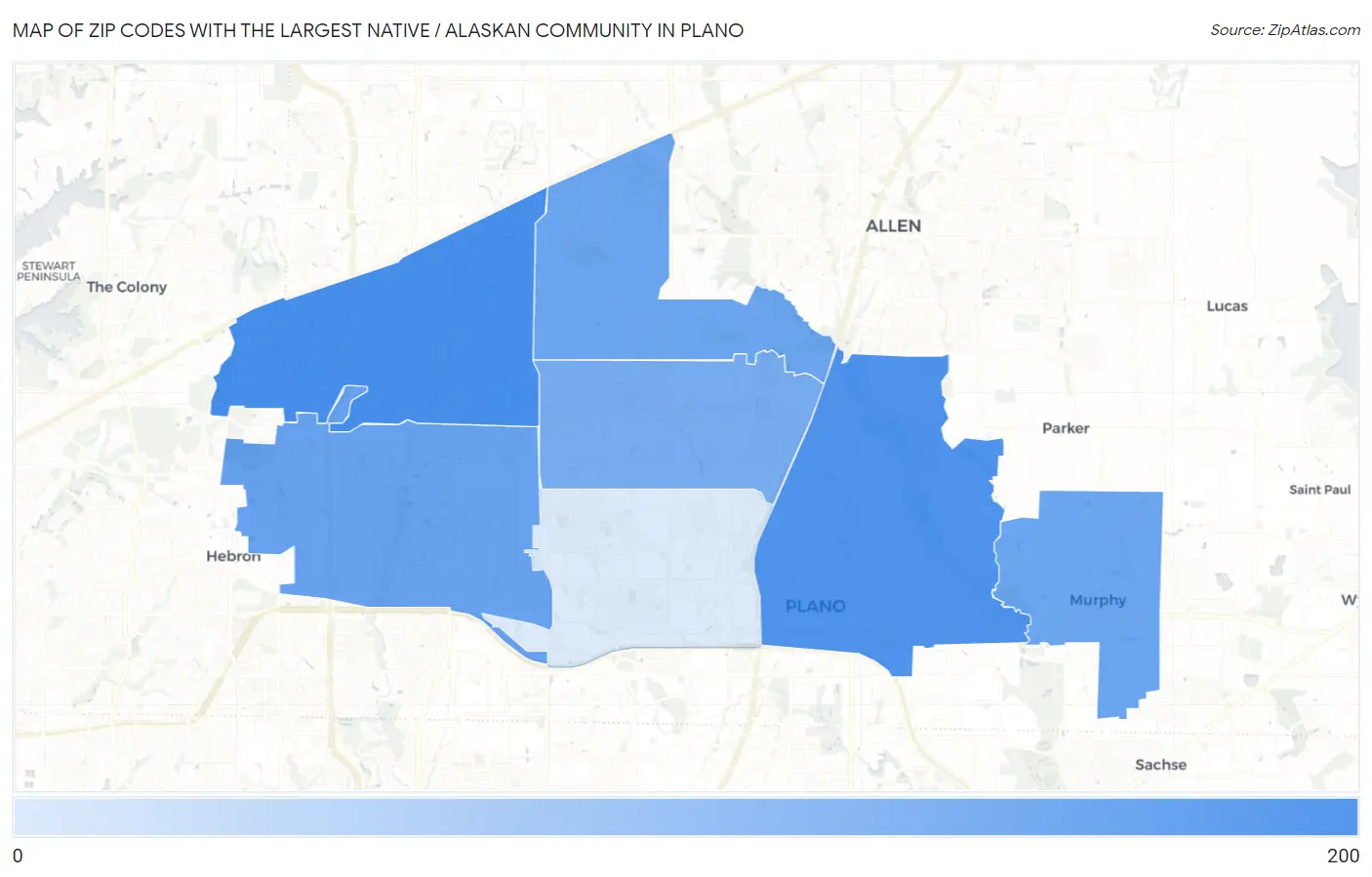 Zip Codes with the Largest Native / Alaskan Community in Plano Map