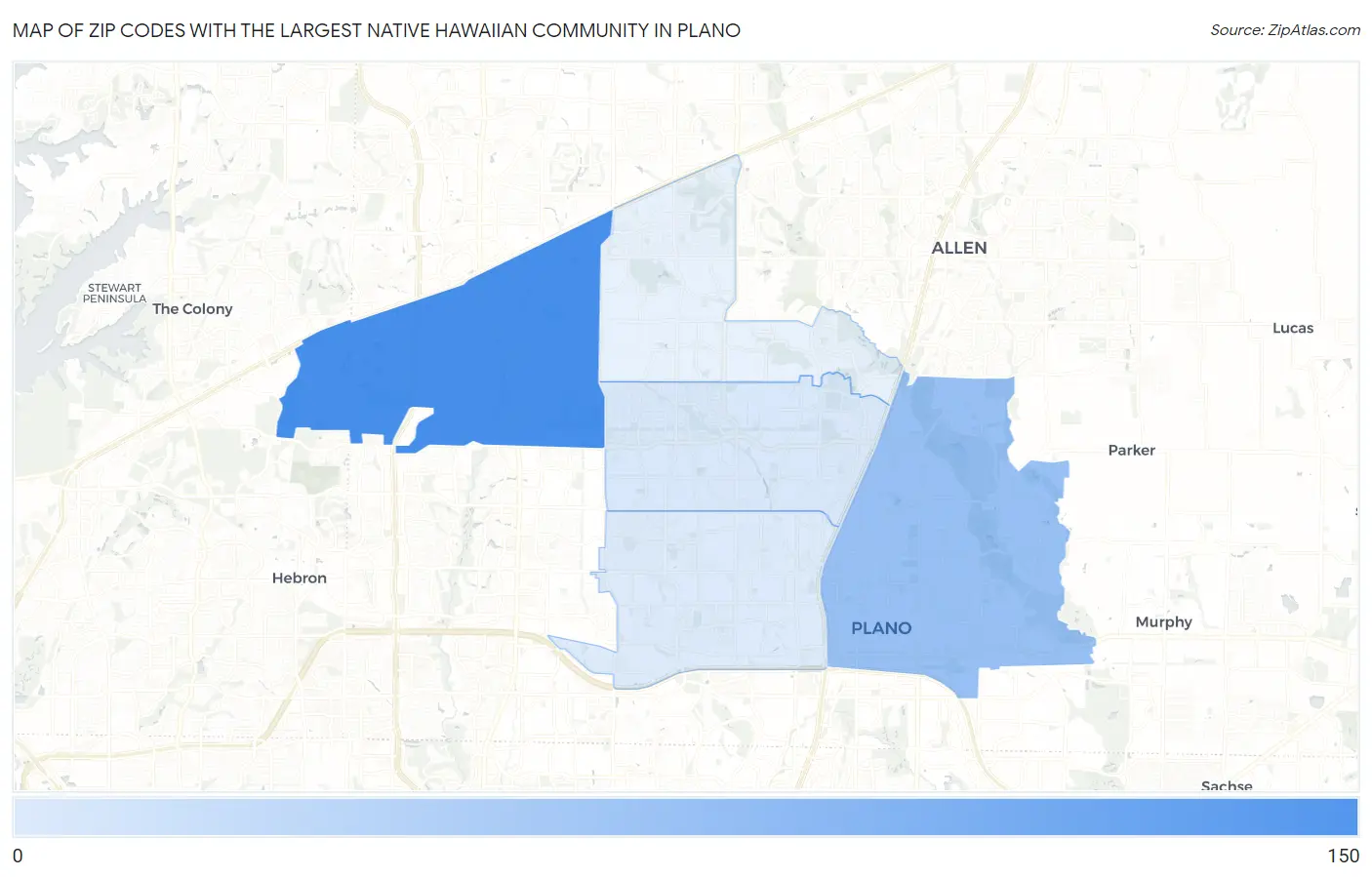 Zip Codes with the Largest Native Hawaiian Community in Plano Map