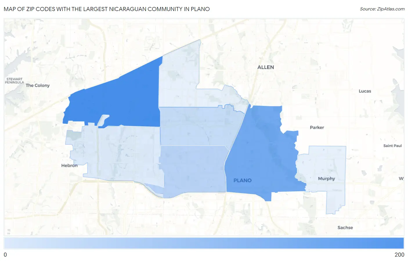Zip Codes with the Largest Nicaraguan Community in Plano Map