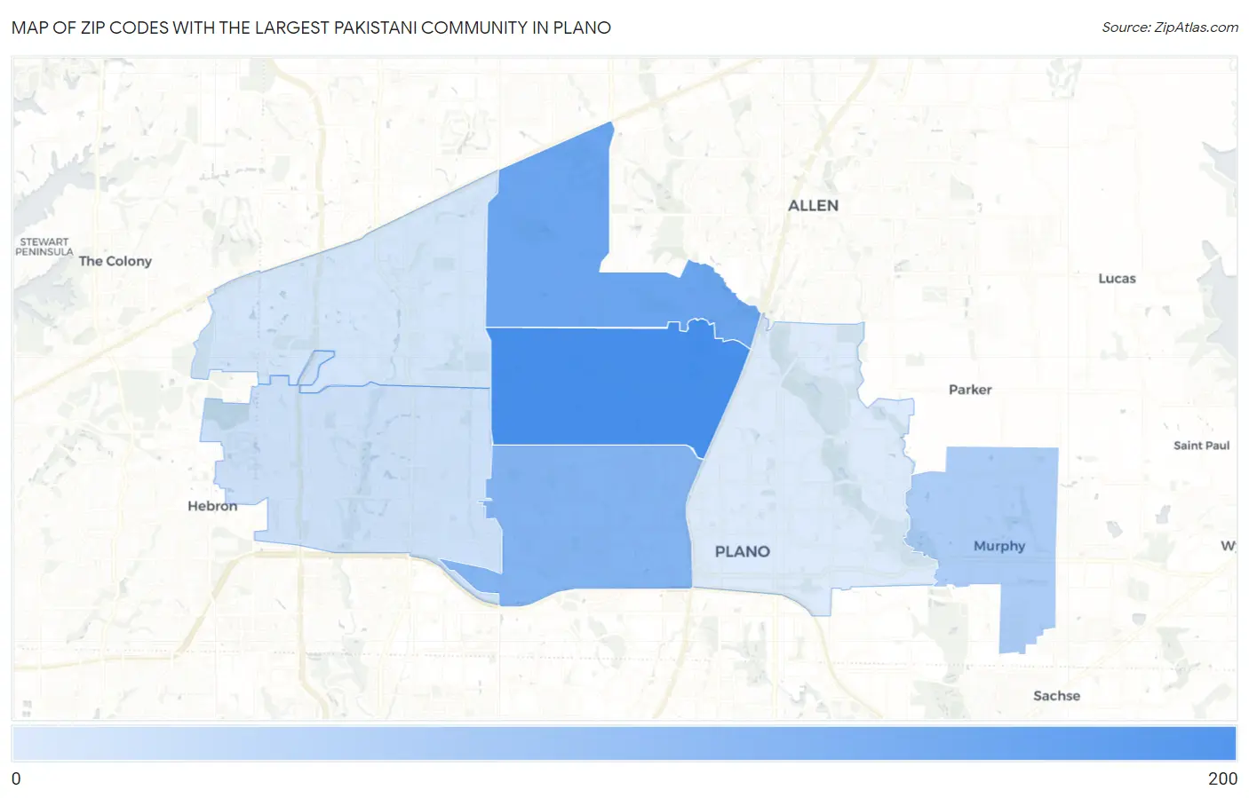 Zip Codes with the Largest Pakistani Community in Plano Map