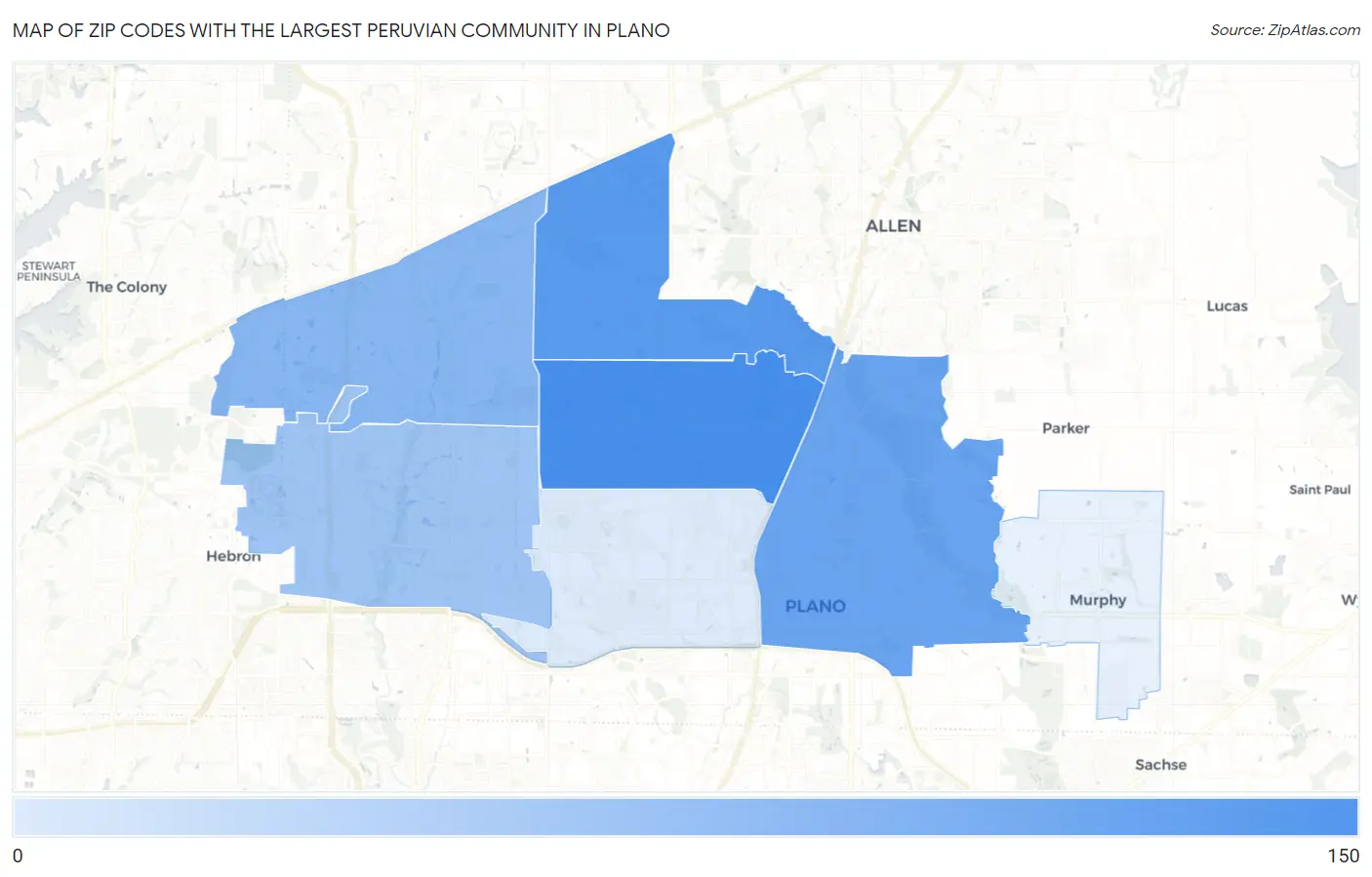 Zip Codes with the Largest Peruvian Community in Plano Map
