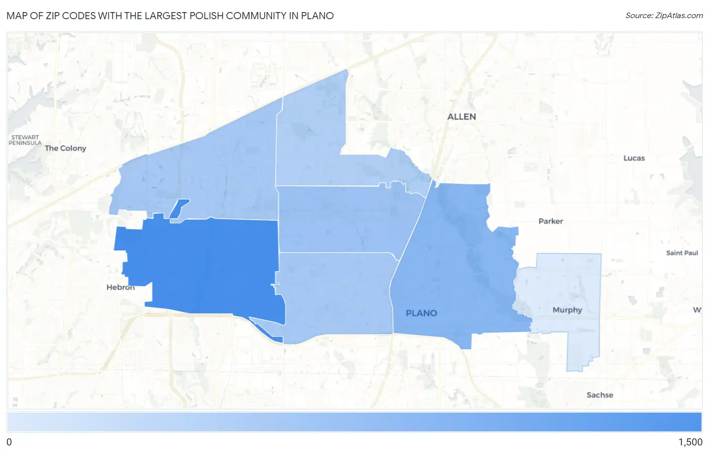 Zip Codes with the Largest Polish Community in Plano Map